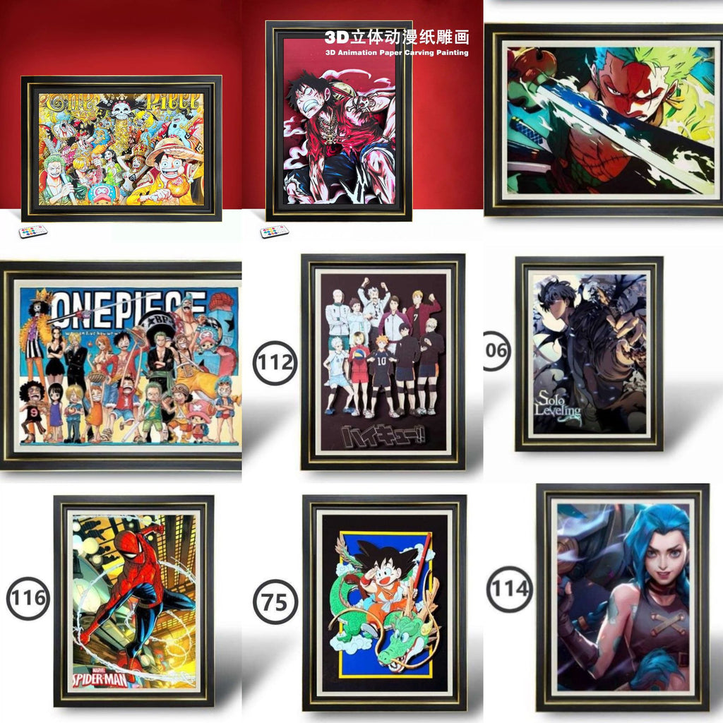 3D Paper Carving Art Print | Anime Wall Decor | 47 Designs
