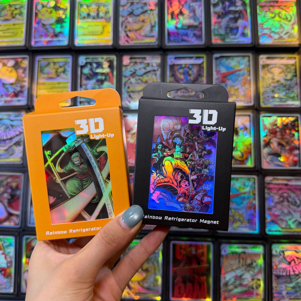 LED Light-Up Holographic Paper-Cut Fridge Magnet | Anime Card Art | 21 Styles