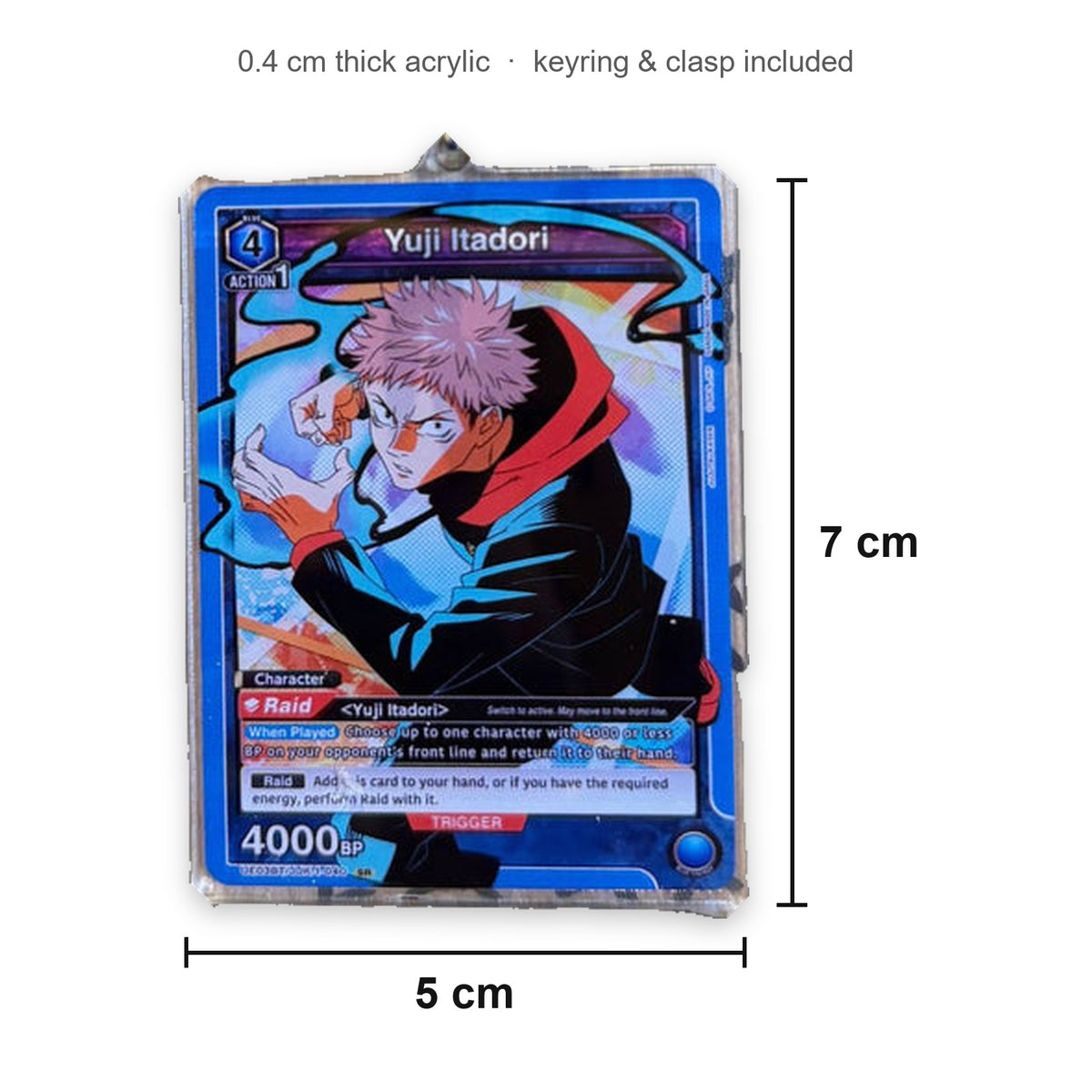 Acrylic card keychain size: 7 x 5 cm, 0.4 cm thick