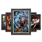 3D paper carving anime wall art in black frames, several styles on white background