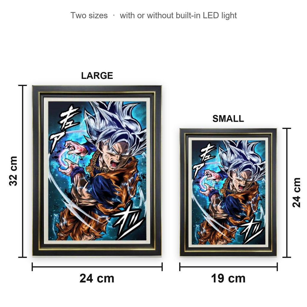 3D paper carving art sizes: large 32 x 24 cm and small 24 x 19 cm, with or without LED light