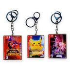 Three acrylic card keychain styles side by side