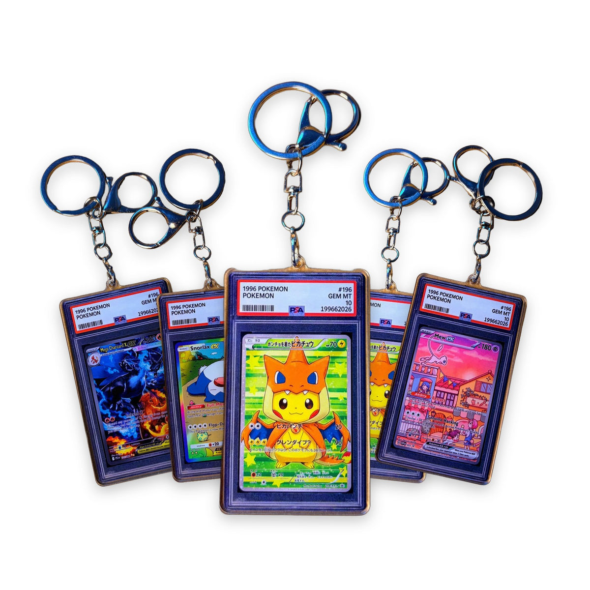 Acrylic Collector Slab acrylic card keychains, several styles on white background
