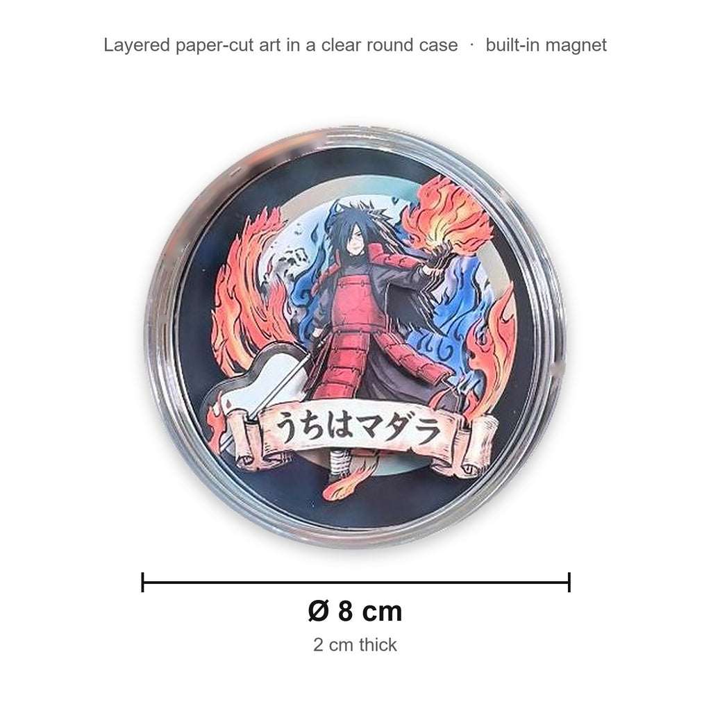 Fridge magnet size: about 8 cm across, 2 cm thick