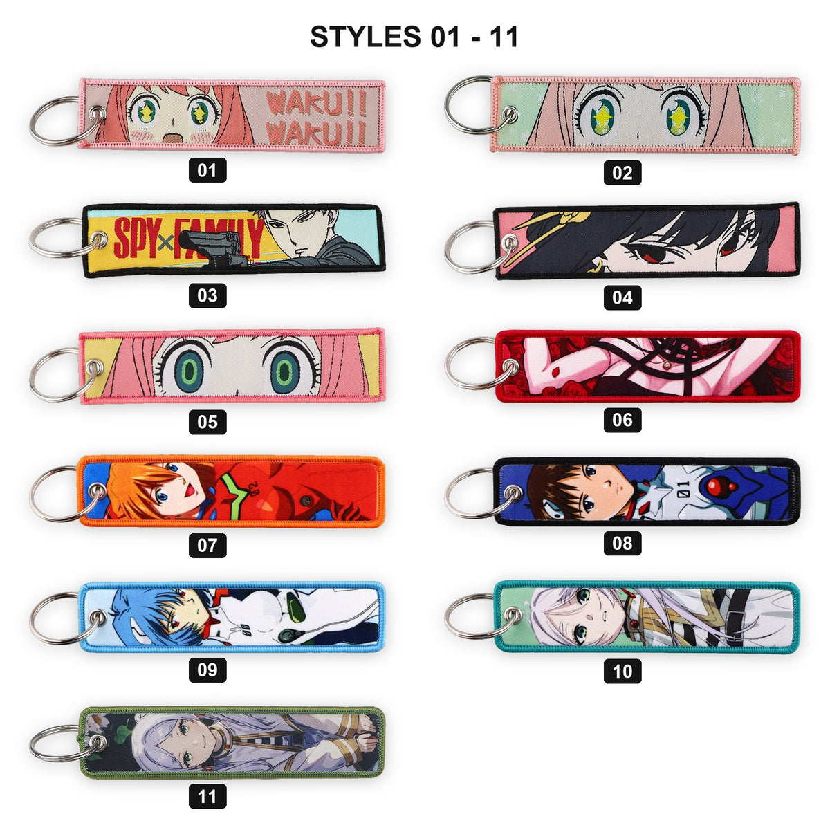 Spy & Mecha Collection woven keychain style chart 1 with style numbers